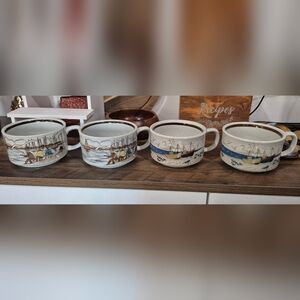 Vintage Otagiri Nautical Mugs- Set Of 4 Japanese Stoneware